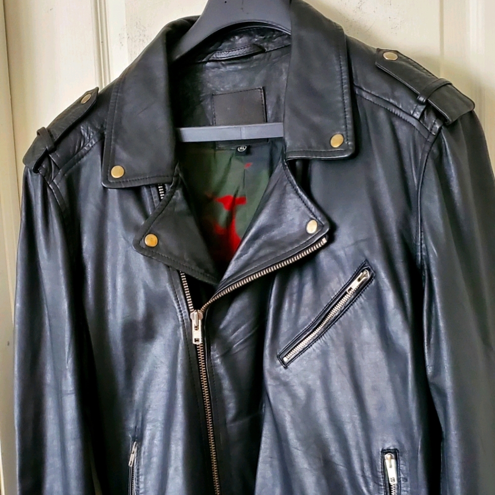 Mens real leather moto jacket XL